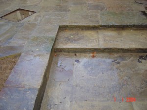 Antique sandstone paving and step